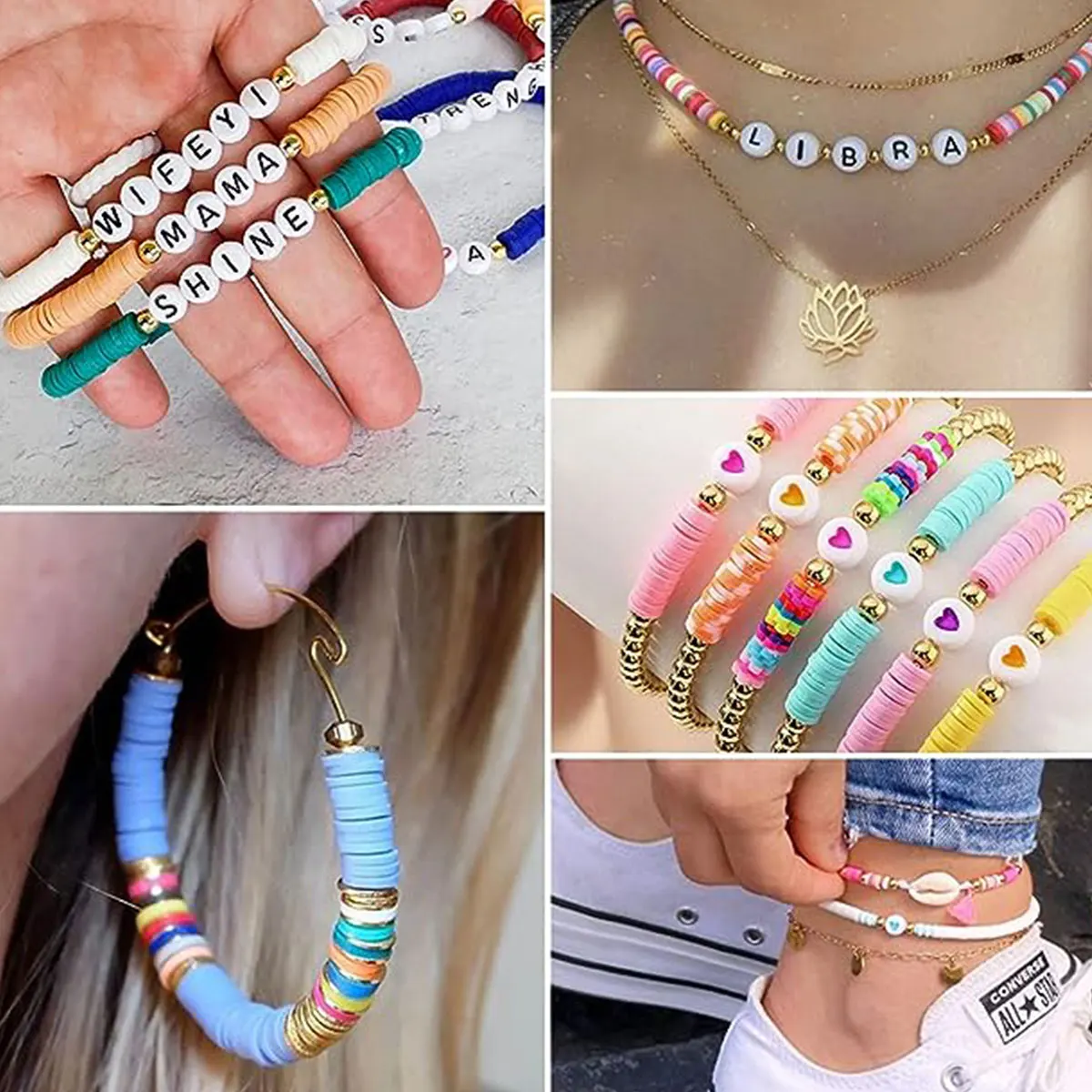 7200pcs Clay Beads DIY Bracelet Making Kit, 72 Colors Polymer Clay Sliced Beads Jewelry Box with Accessories