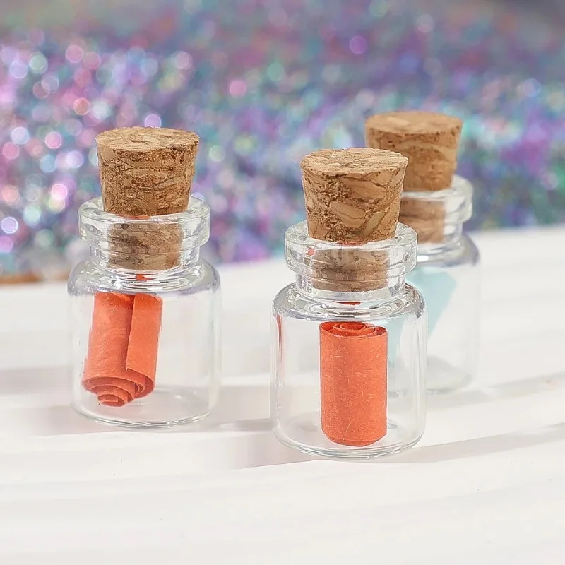 50/10Pcs Mini Clear Glass Bottles with Wood Cork Stopper Message Bottles Empty Spice Tiny Jars Wishing Drifting Bottle DIY Gift 5