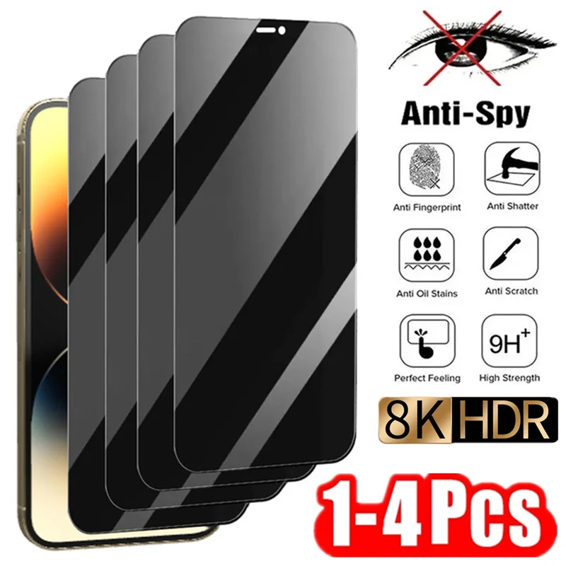 thumbnail image 1 of Protector de pantalla de privacidad para iPhone, cristal Protector antiespía para iPhone 14, 13, 11, 12 Pro Max, Mini, 7, 8 Plus, 15, X, XR, XS MAX, 1-4 Uds., 1 of 4