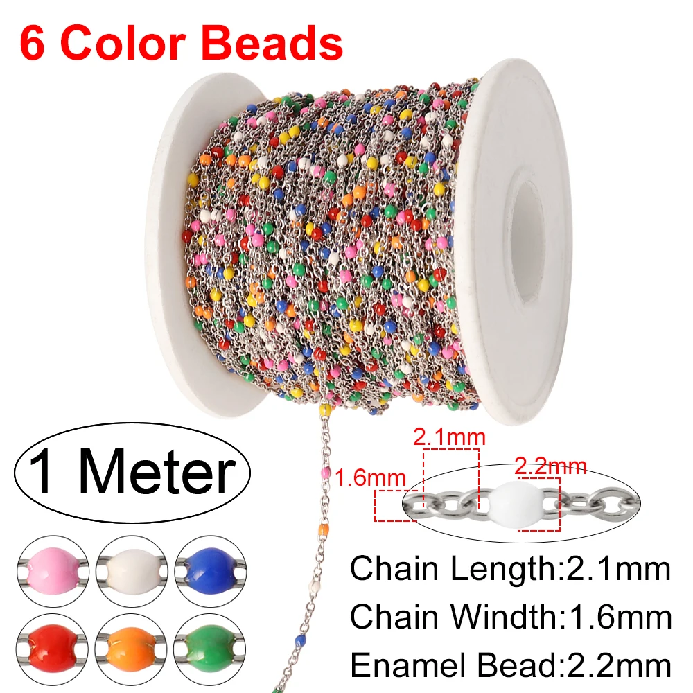 thumbnail image 1 of Cadena de cuentas de acero inoxidable de 1 metro con cuentas de satélite de resina esmaltadas, cadenas coloridas para hacer joyas, accesorios, collares y pulseras, 1 of 5