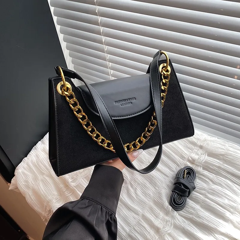 Faux Suede Shoulder Bag with Chain Crossbody Bag Retro Flap Bag for Women Work Shopping Travel