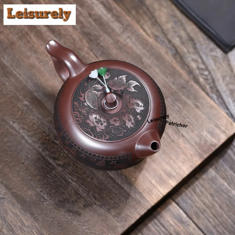 600ml Boutique Yixing Purple Clay Teapots Handmade Lotus Pot Raw Ore Antique Red Mud Tea Maker Kettle Zisha Tea Set Collection