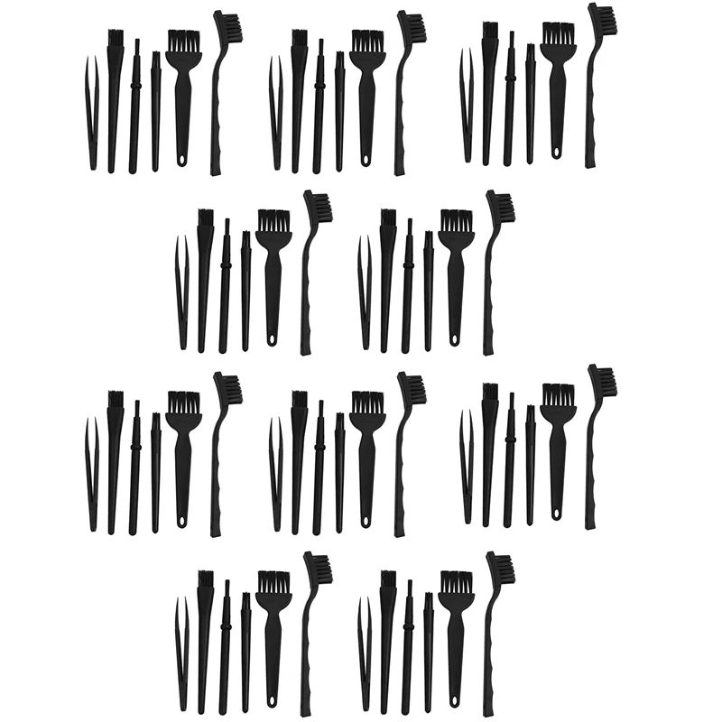 10X 6 In 1 Plastic Small Portable Handle Nylon Anti Static Brushes Cleaning Keyboard Brush Kit, Black (Zip Bag )