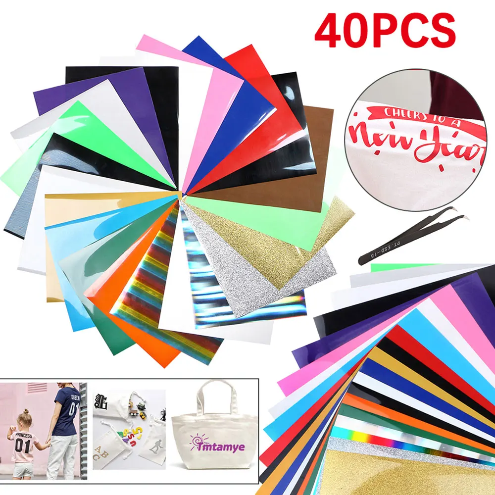 

30cm*25cm Pvc Heat Transfer Vinyl Bundle Holographic Glitter Patches Iron Sheets for TShirt Plotter Vinyl Film Heat Press Tshirt
