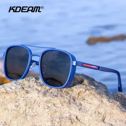 KDEAM Polarized TR90 Men's Fashion Sunglasses with Carrying Box (C6 blue frame)