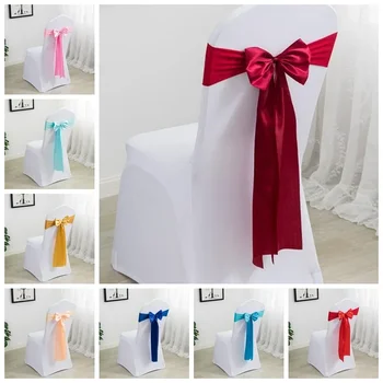 Decorazione per sedia per festa di compleanno per matrimonio, fascia per sedia in spandex, farfallino pronto, sala da pranzo dell'hotel, non è necessario annodare, adatta a tutte le sedie 1