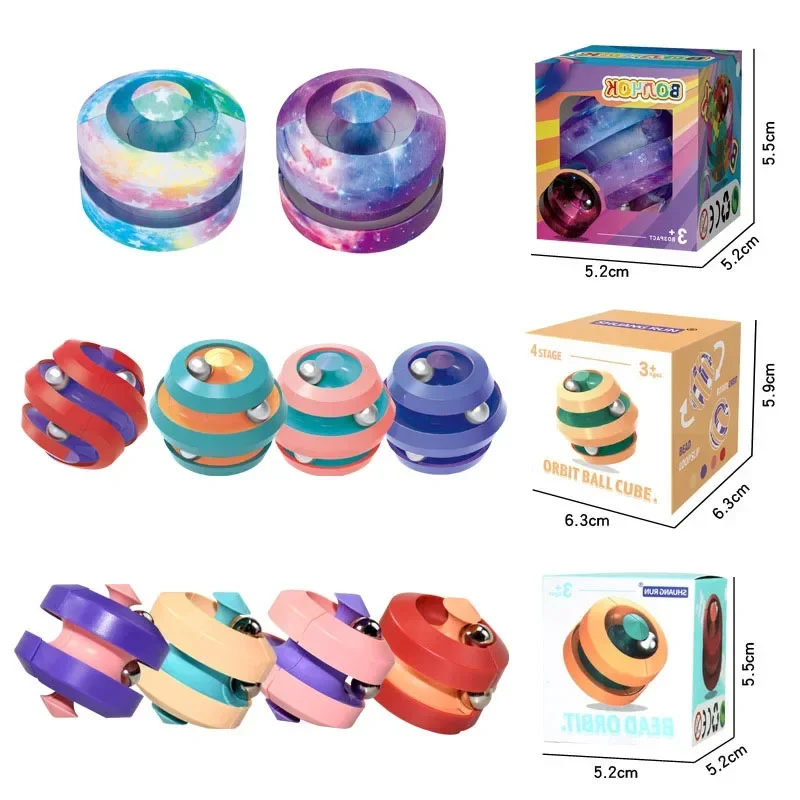 Stress Relief Cube Rotating Marble Track Metal Bead Orbit Fingertip Infinity Spinner Relieve Fidget Pinball Puzzle Toys for Kids