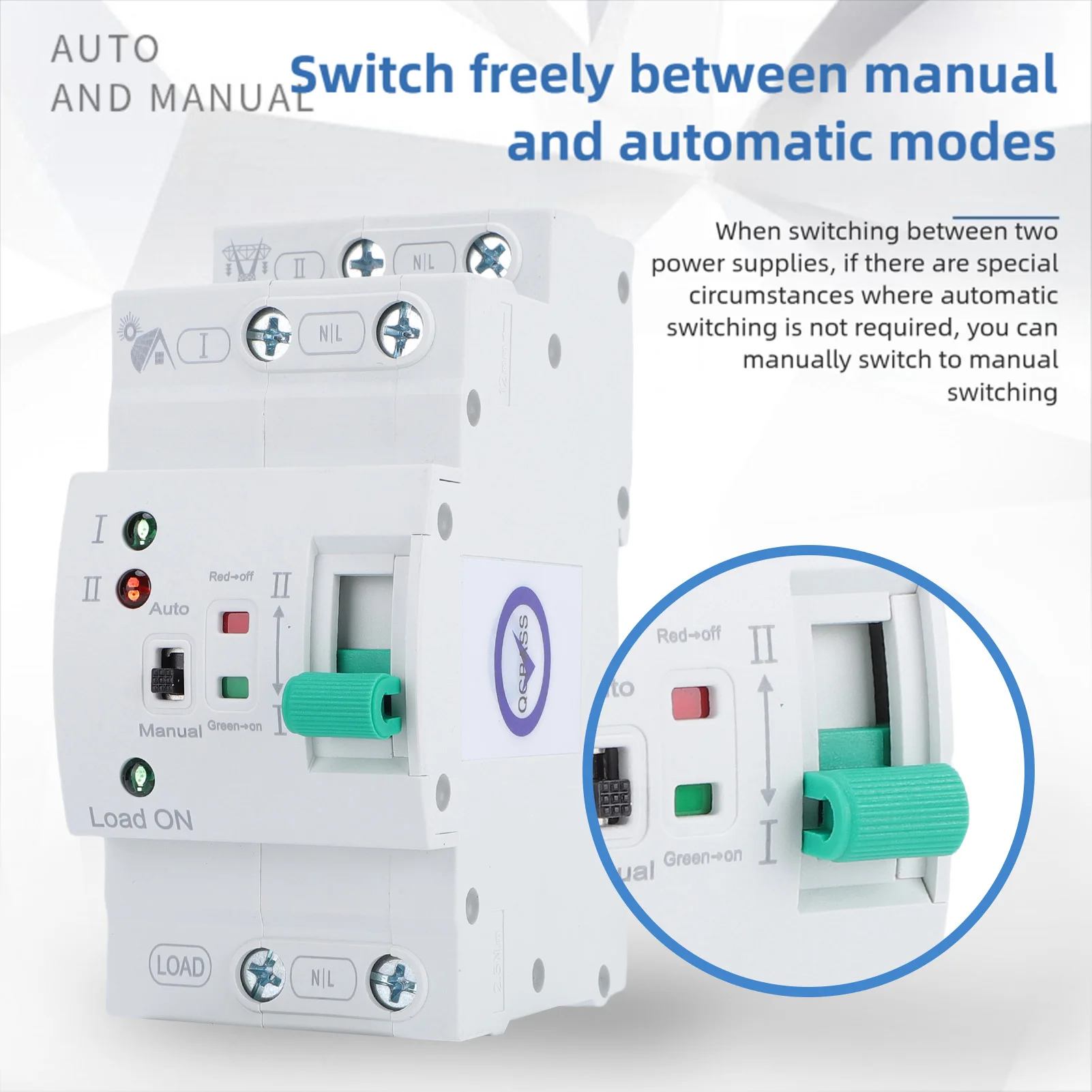 Mini ATS Automatic Manual Transfer Switch 2P 80A Home Generator Dual Auto Electrical Selector Switch DIN Rail Mount Super Thin P