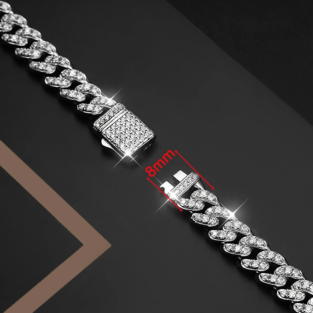 【CRAFTD London】日本未入荷 ★Half Iced Cuban Bracelet 8mm 8mm Iced Diamond Miami Cuban Link Bracelet - Silver | CRAFTD