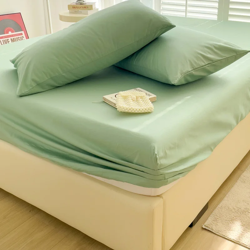 100% Cotton Soft Fitted Sheets with Elastic Bands and Pillowcase Non Slip Adjustable Mattress Cover for Single Double King Queen 4