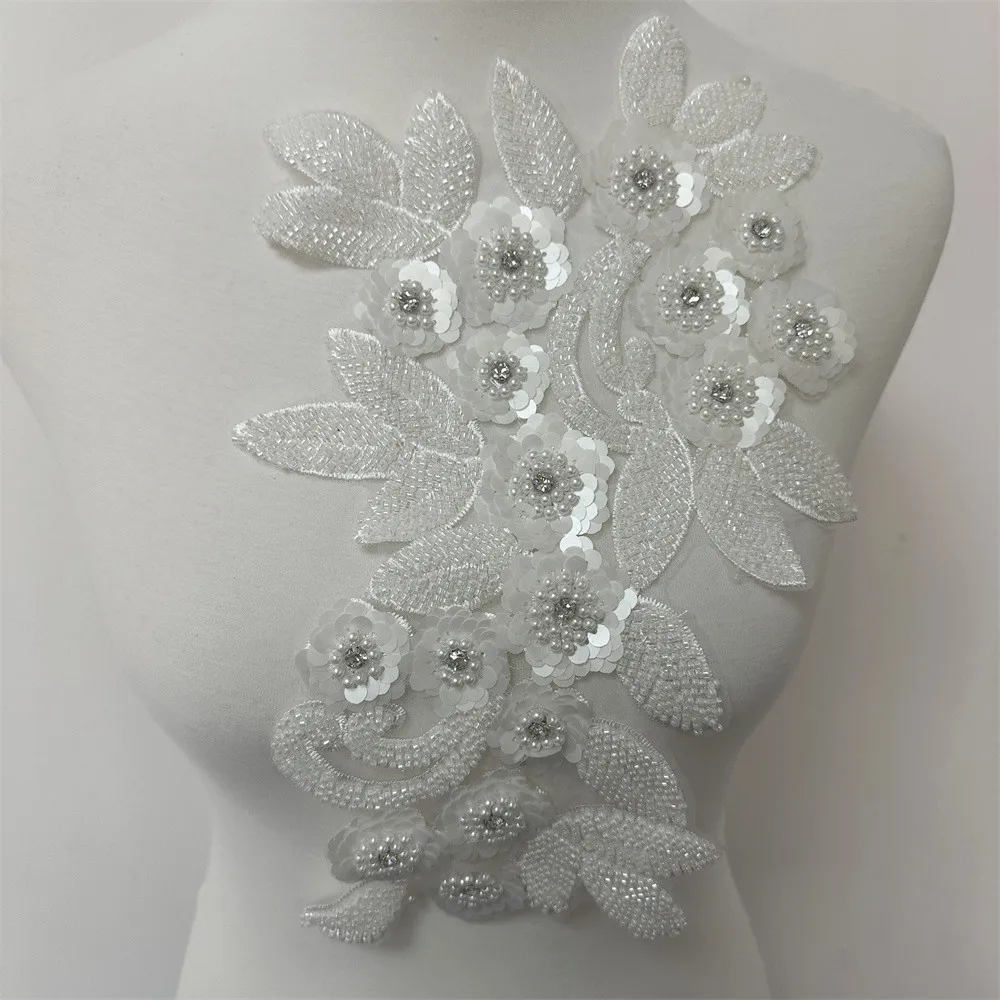 Rose Gold 3D Flower Applique Patch 8.26x13.75" - Sew On Rhinestone Beaded Embroidery