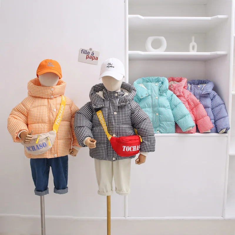 

Kids Winter Clothes Jacket for Girls Thick Warm Plaid Coat Cute Toddler Boy Down Cotton Hooded Jacket Christmas Halloween Tops