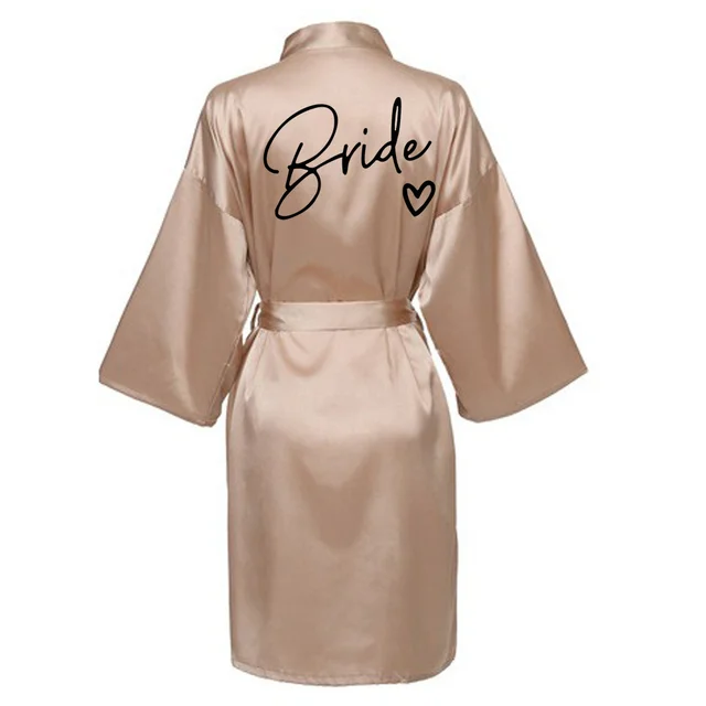 Wedding Party Team Bride Robe With Black Letters Kimono Satin Pajamas Bridesmaid Bathrobe SP003 Champagne1