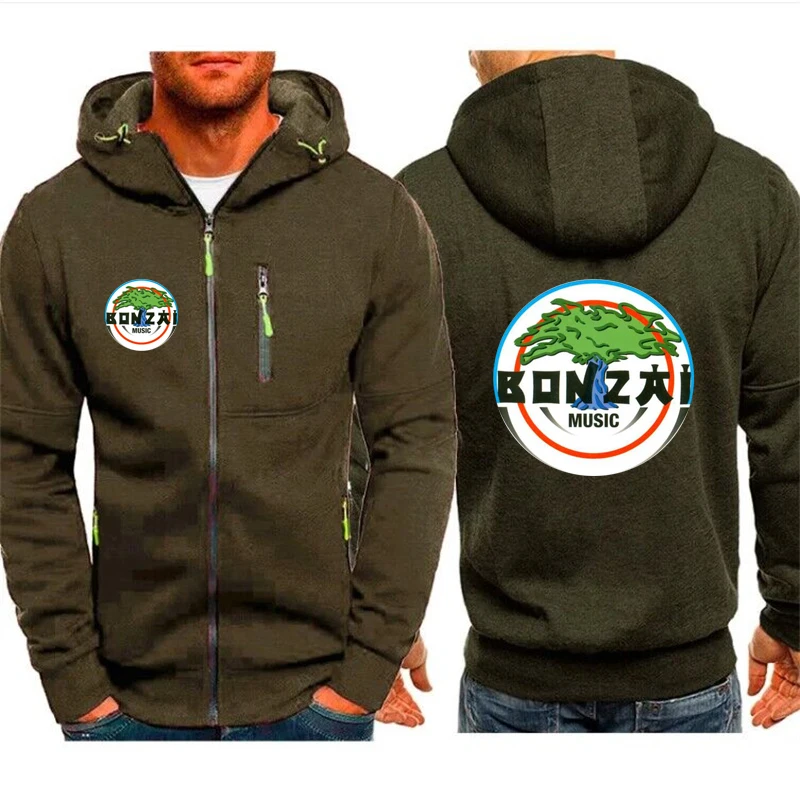 Hoodies Men Jacket Bonzai Records Music Print Casual HipHop Harajuku Hooded Sweatshirts Mens Zipper Jacket Man Hoody Clothing 2