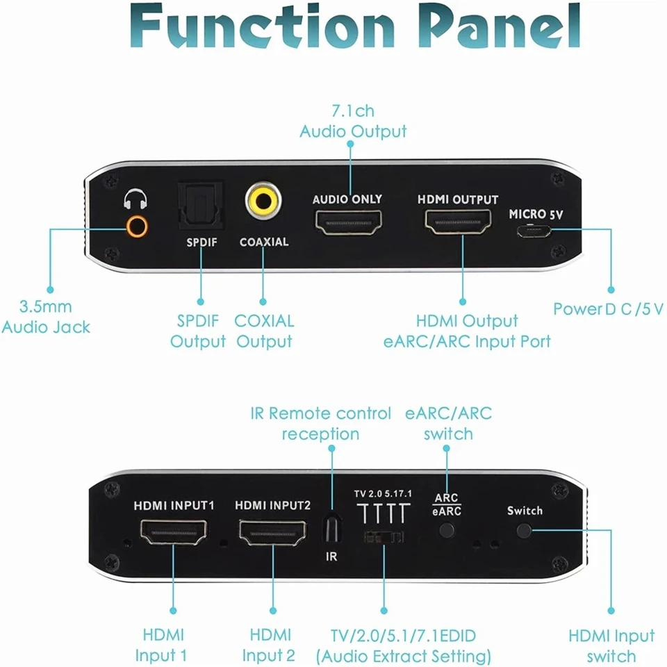2x1 4K 120Hz HDMI Switch eARC Audio Extractor ARC Optical Toslink HDMI 2.0 Switch 4K 60Hz HDMI Switcher Fernbedienung für Apple TV PS4 – Detail 6