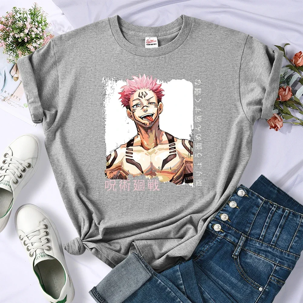 Anime Jujutsu Kaisen Ryomen Sukuna 여성 티셔츠 통기성 캐주얼 T 셔츠 여름 소프트 크롭 탑 스트리트 힙합 반팔