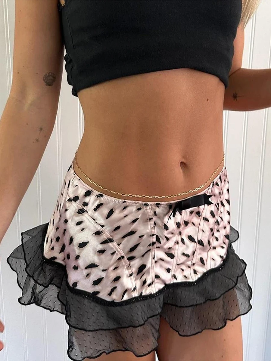 Women s Flared Mini Skirts with Ruffle Detailing and Bow Front Low Waist A-Line Skirts for a Stylish Summer Look