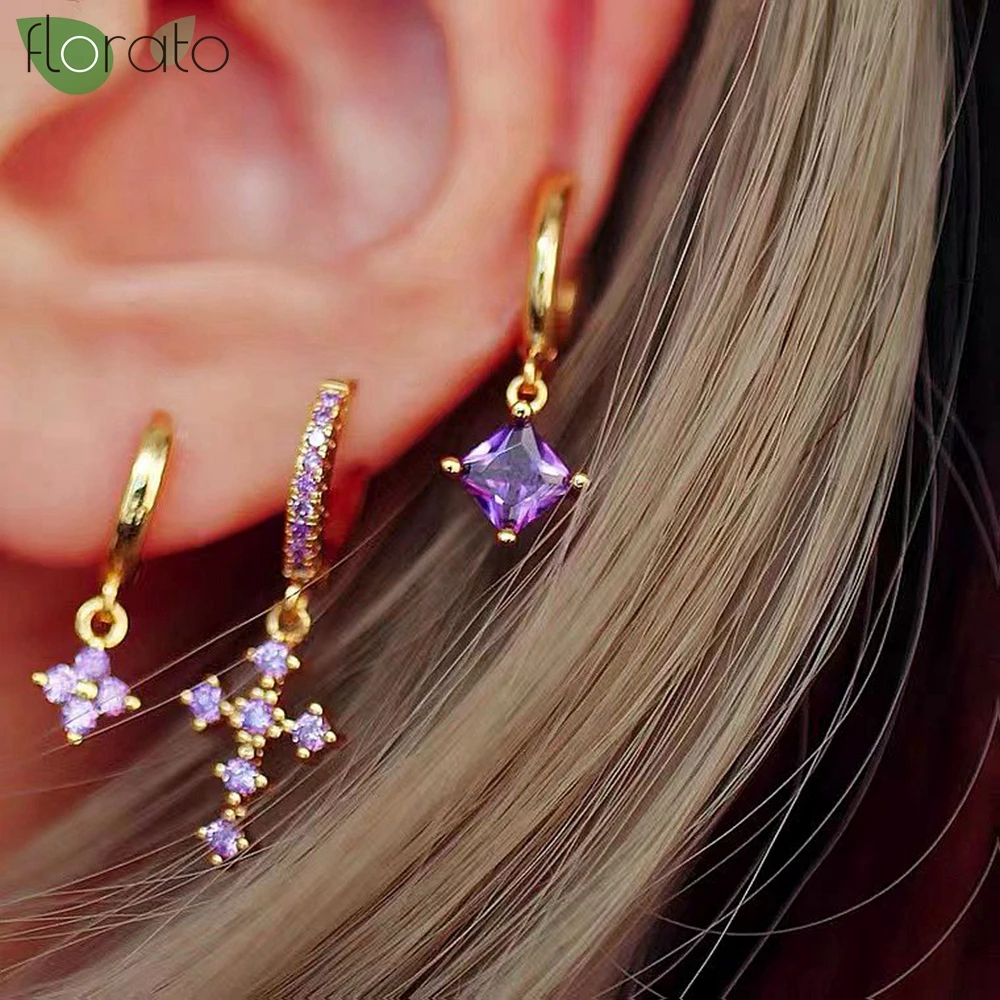 

Женские серьги-кольца из серебра 925 пробы, с фиолетовыми кристаллами