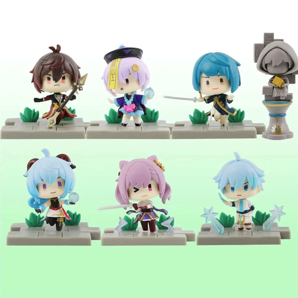 

7Pcs/Set Anime Genshin Impact Figure Liyue Battlefield Heroes Action Figure Qiqi/Morax Ganyu/Xingqiu Chongyun Keqing Figure Toys