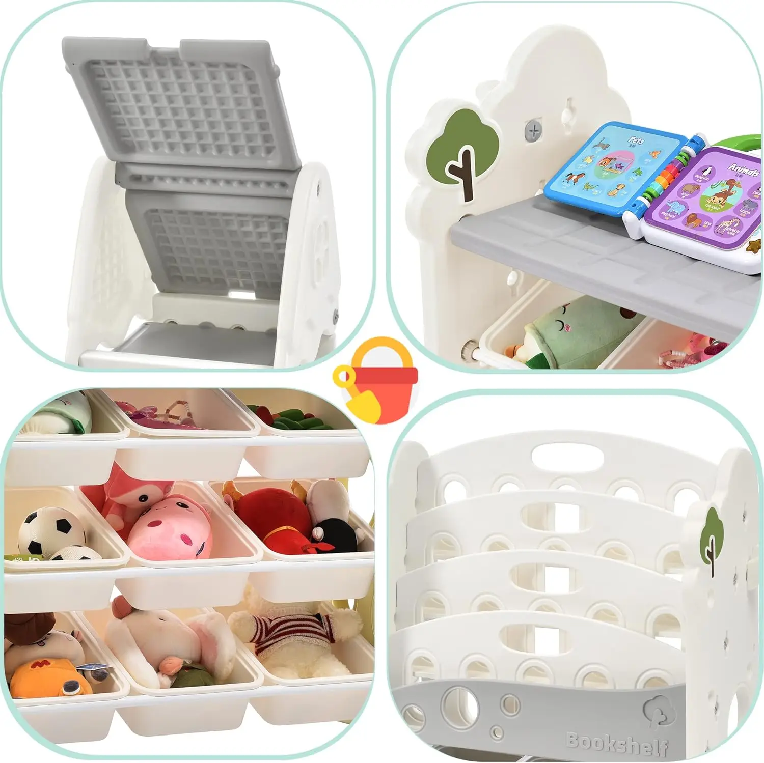 Toy Storage Organizer with Kids Bookshelf, Toy Organizer with 17 Bins and 5-Tier Bookshelf for Kids Bedroom Playroom 6