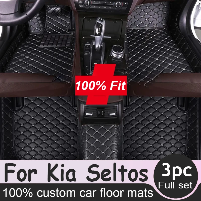 

Car Floor Mats For Kia Seltos 2020~2022 Luxury Leather Mat Waterproof Rugs Carpet Anti Dirty Pad Interior Parts Car Accessories