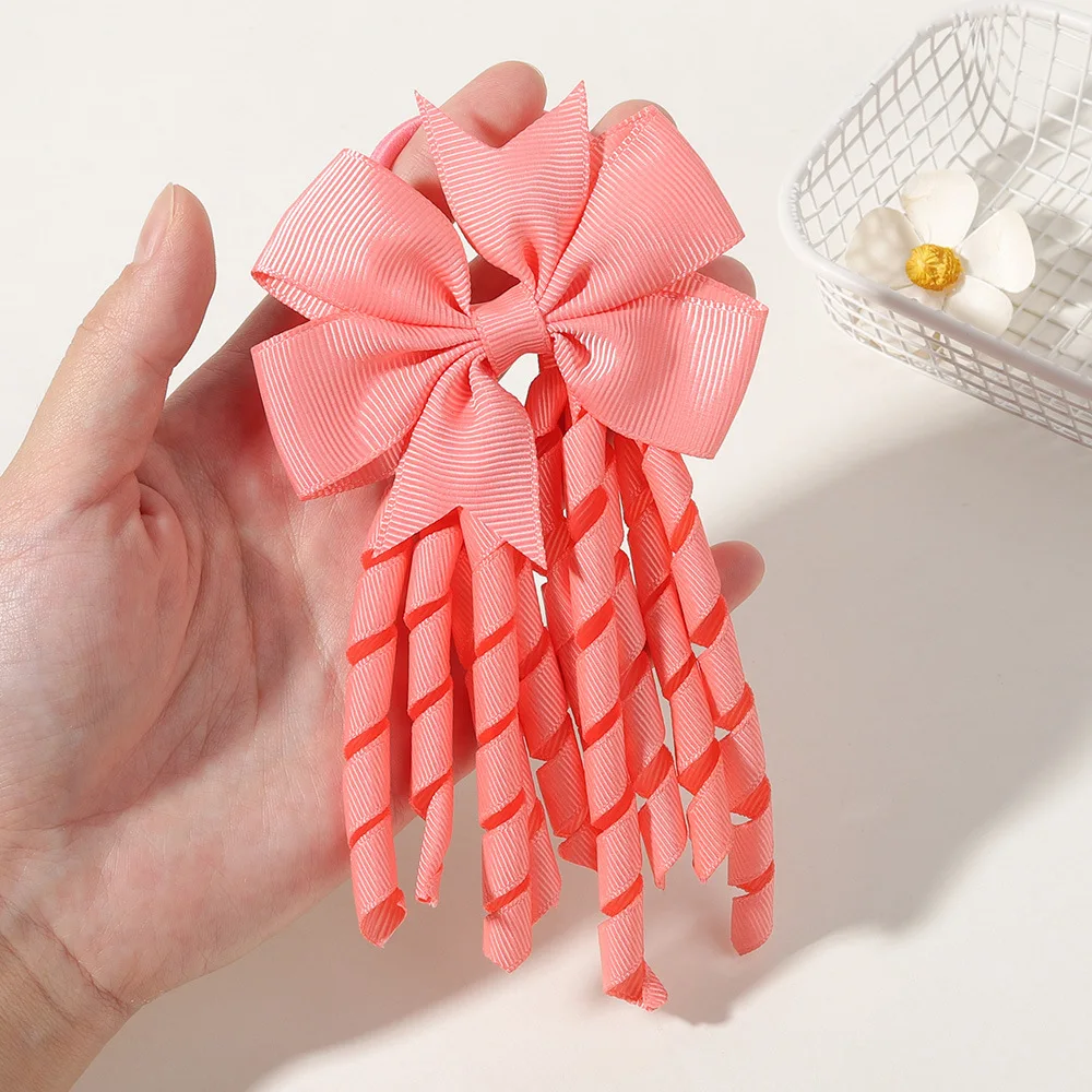 Fasce per capelli con nappe a nastro Popolare dolce e carino arcobaleno Nastro riccio Doppio supporto per coda di cavallo Elastici per neonate Accessori per capelli - immagine 2