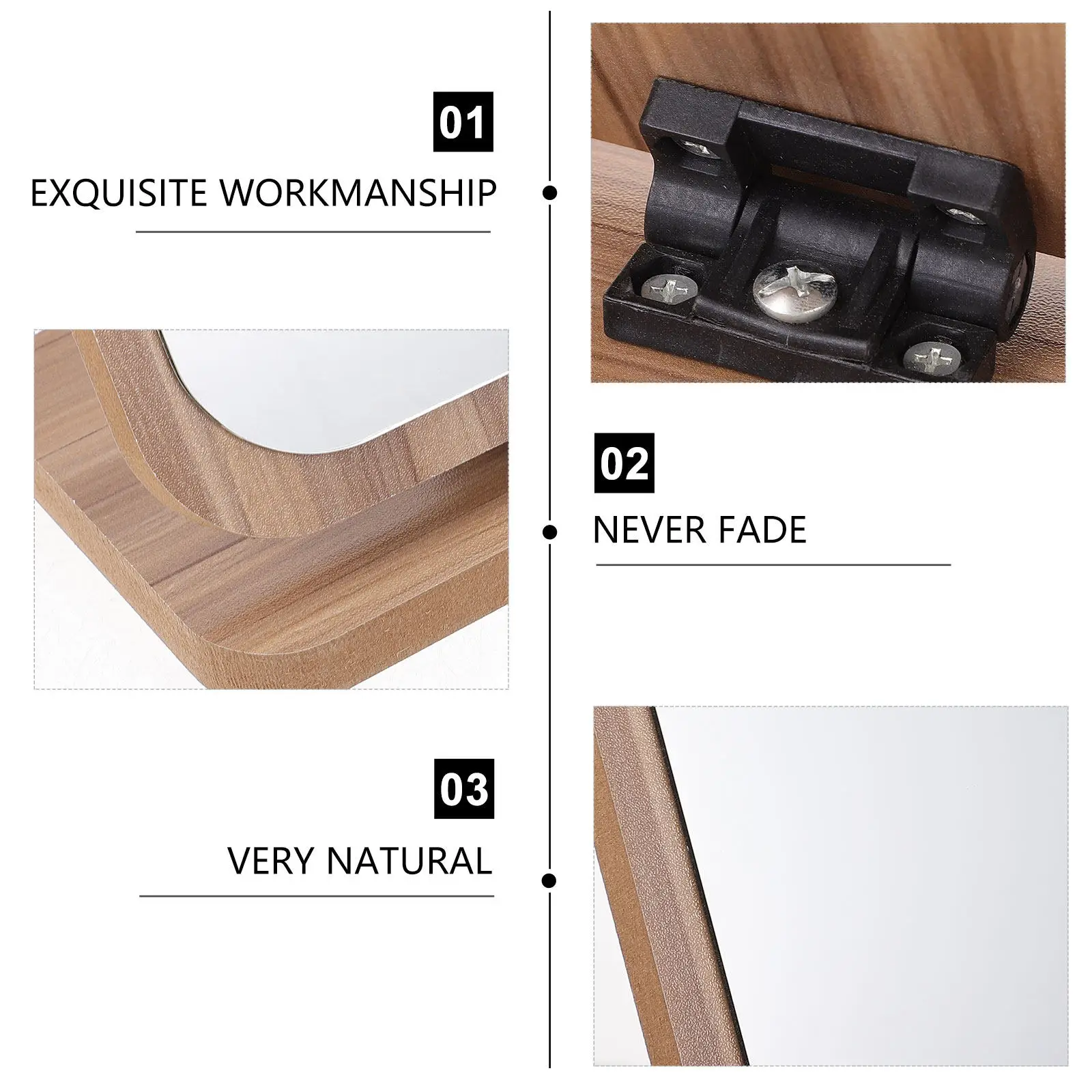 1Pcs 탁상용 거울 나무 베이스 견고한 구조로 청소가 쉬운 표면 가정용 기숙사 책상 패션 액세서리에 적합