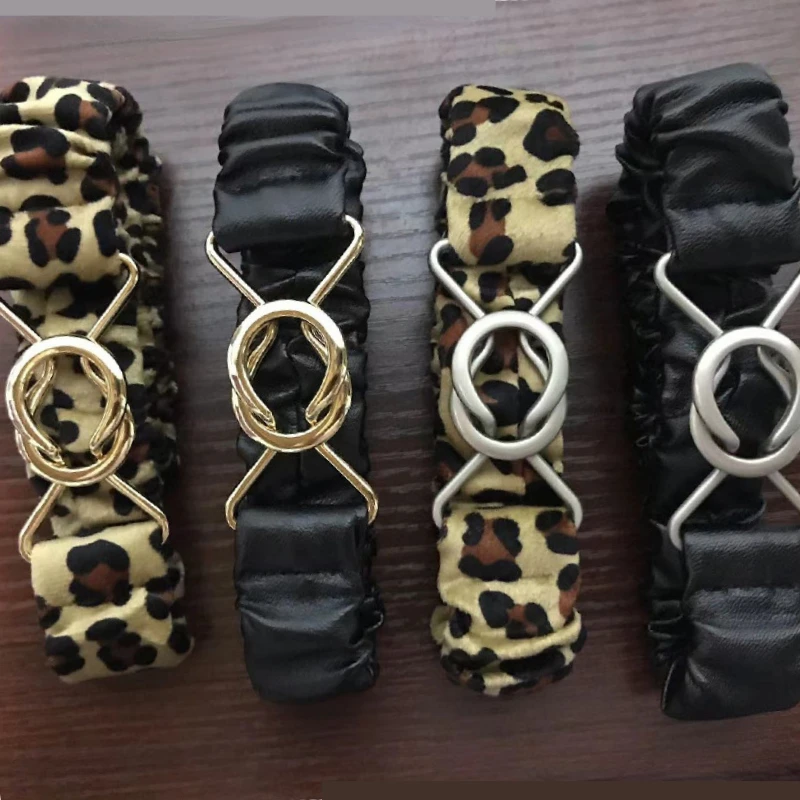 New Korean Metal Buckle Leopard Print Belt Children Trend Waistband Accessories Sweater Dress Elastic Fashion Adjustable Belt