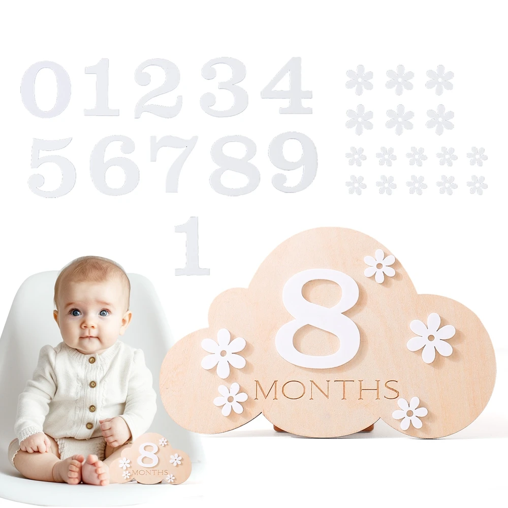 1Set Holz Baby Monat Milestone Karte Blume Form Rekord Karte Neugeborenen Geburtstag Geschenk Souvenir Baby Foto Fotografie Zubehör – Detail 11