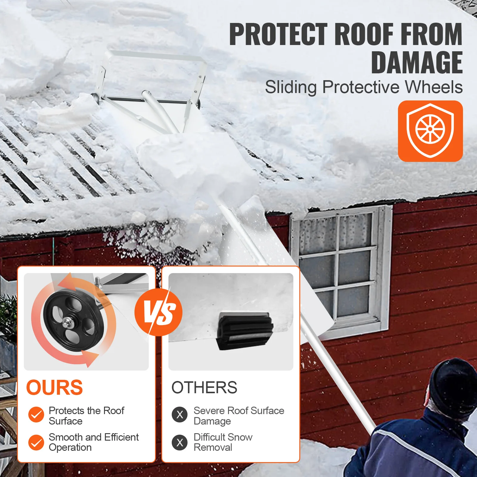 VEVOR Snow Roof Rake 30ft Reach Aluminium Roof Shovel with Slide Cloth Safe on Roof  Use for House Roof Car Snow, Wet Leaves 5