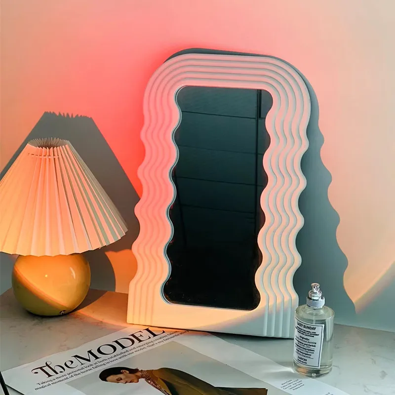 Oval Spiegel mit Wellenförmige Linien Kunststoff Geometrie Arch Form  Mädchen Desktop Zubehör Dekorative Spiegel Einrichtungs Dekoration -  AliExpress