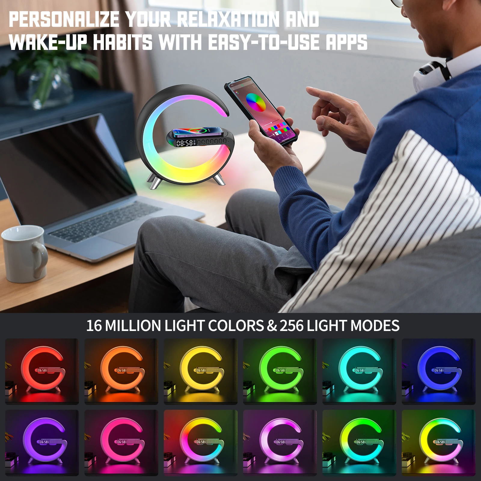RGB Big G Tisch Lampe Bluetooth Lautsprecher APP Control Musik Rhythmus  Pickup Uhr Wecker Smart Home Bunte Atmosphäre Lichter