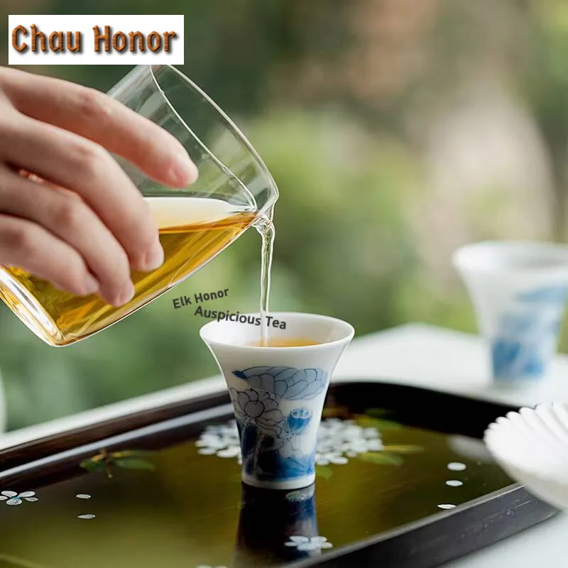 2pc/Set Pure Hand-painted Lotus Ceramic Tea Cup Underglaze Color Flower Master Cup Porcelain Drinking Teacup Kung Fu Teaset 30ml