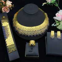 JRH 4-Piece Dubai Luxury Electroplated Zircon Jewelry Set Gold Electroplated Inlay Essential for Dubai Weddings Dinners