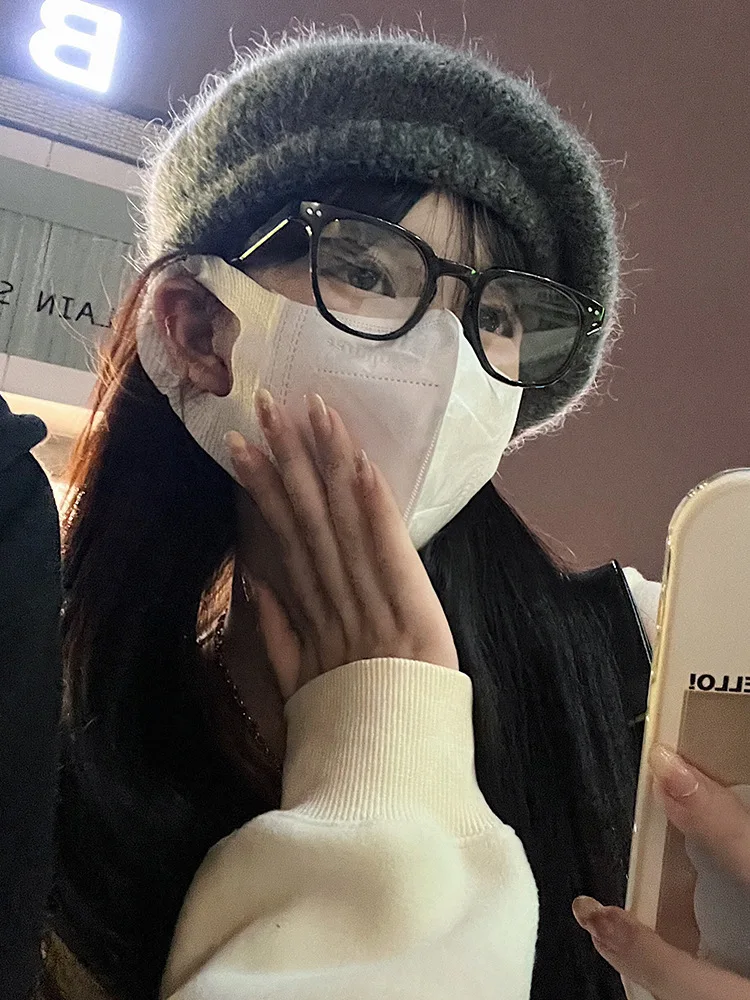 New Fashion Women's Autumn and Winter Hat Female Striped Mohair Knitting Wool Cap Retro Beret Pure Color Painter Cap 3