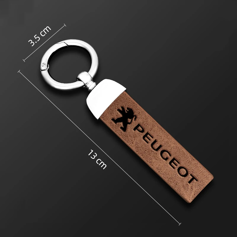 Car Keychain Vintage Leather Key Ring for Peugeot