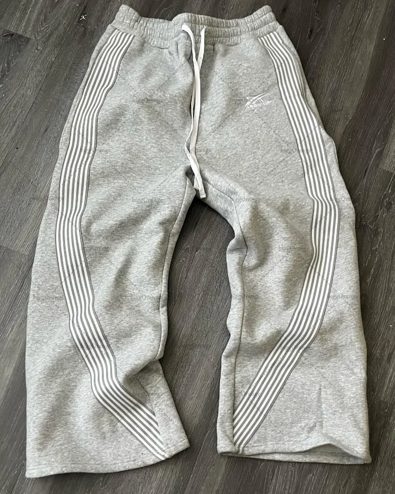 Y2k American High Street Harajuku Retro Striped Knitted Pants Women Trendy Brand Fashionable Versatile Oversized Trousers Men