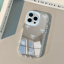 Korean Simple Blue Pink Bow Mirror Cute Phone Case - Y2K Cover Design - iPhone 16 Pro Max (Blue)