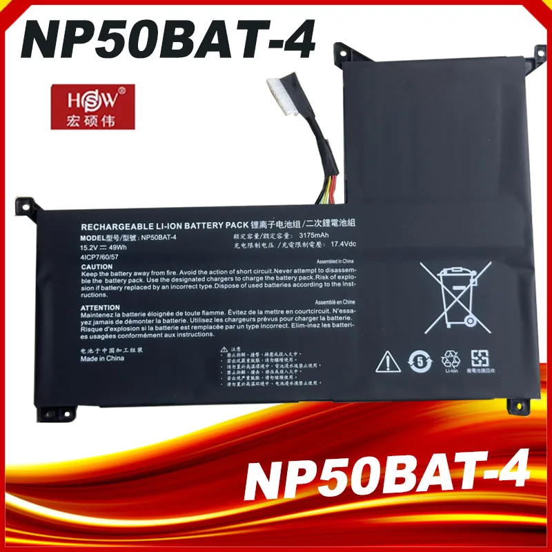Bateria para Notebook para 4icp 60 57 para Foco Xmg Jiangxin X15 15.2v 49wh 3175mah Novo Np50bat4