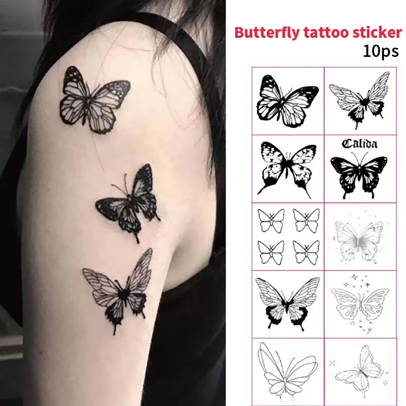 10 szt. Wodoodporna tymczasowa naklejka na tatuaż mały motyl tatuaże do ciała sztuczny Tattoo Flash tatuaż obojczyk dla mężczyzn kobiet dzieci