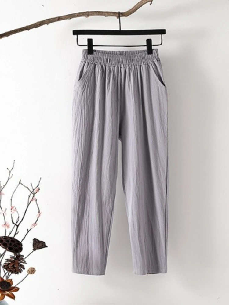 Women's Harem Pants Summer Vintage Cotton Linen Capri Pants Female Casual  Loose  Ankle Length Mom Pant Woman Trousers images - 6