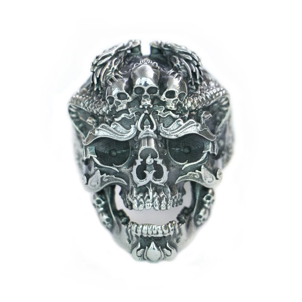 

Details 925 Sterling Silver Dragon Skulls Ring Biker Punk Jewelry TA132 US Size 7~15