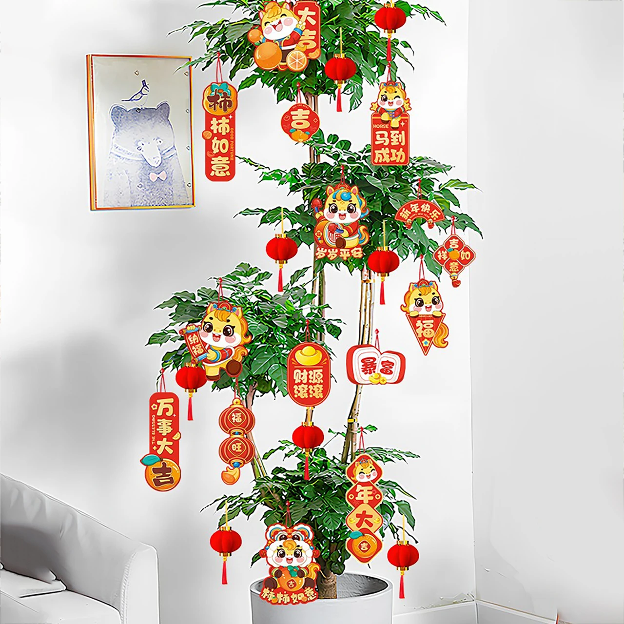 36pcs Cartoon New Year Greeting Cards Blessing Pendant Gift Card Red Hanging Tags 2026 Spring Festival Home Party Plant Decor