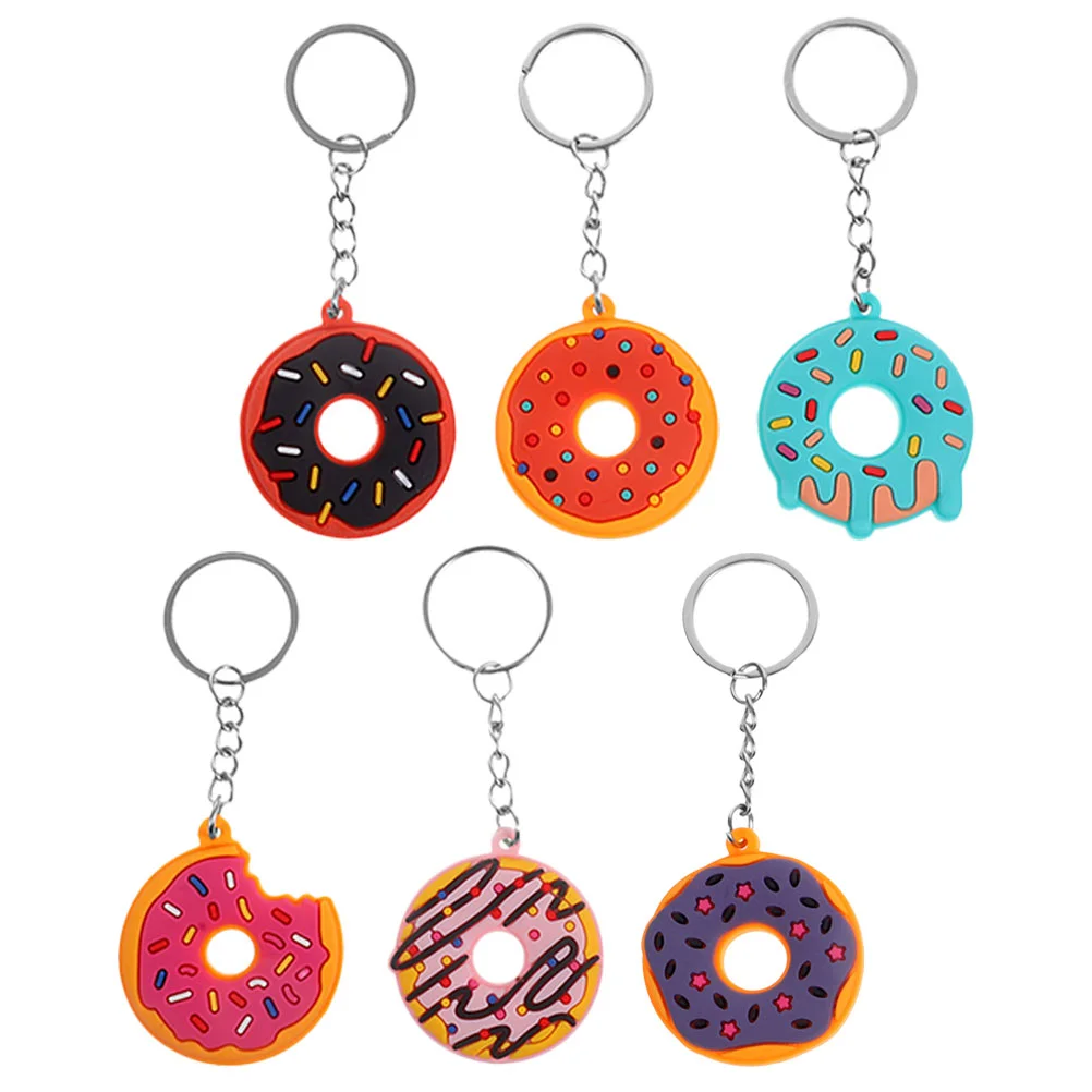 

6 Pcs Donut Keychain Pvc Soft Rubber Pendant Decoration 6pcs Gift Donuts Keychains Fob Portable Decorative Keyring