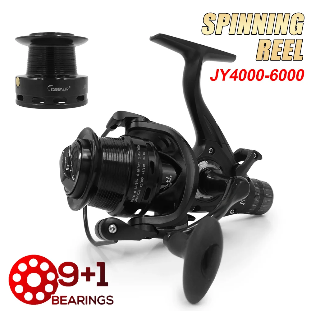 

COONOR JY4000-6000 Spinning Reel Fishing Reel 9+1BB Speed Ratio with Dual Brake System Dual Spools Interchangeable Handle