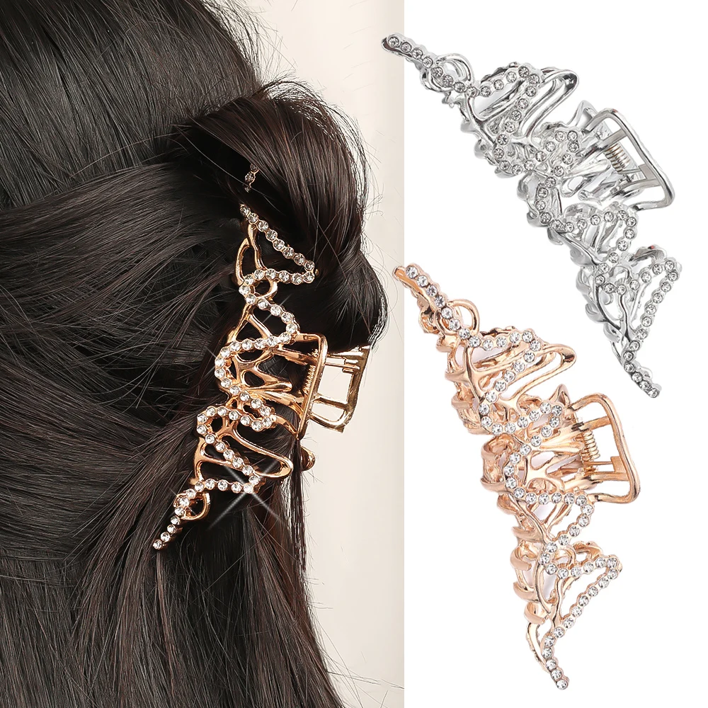 

Women Irregular Metal Hair Claw Clamps Trendy Korean Hair Accessories Girl Vintage Punk Plate Hairpin Shiny Rhinestone Hair Clip