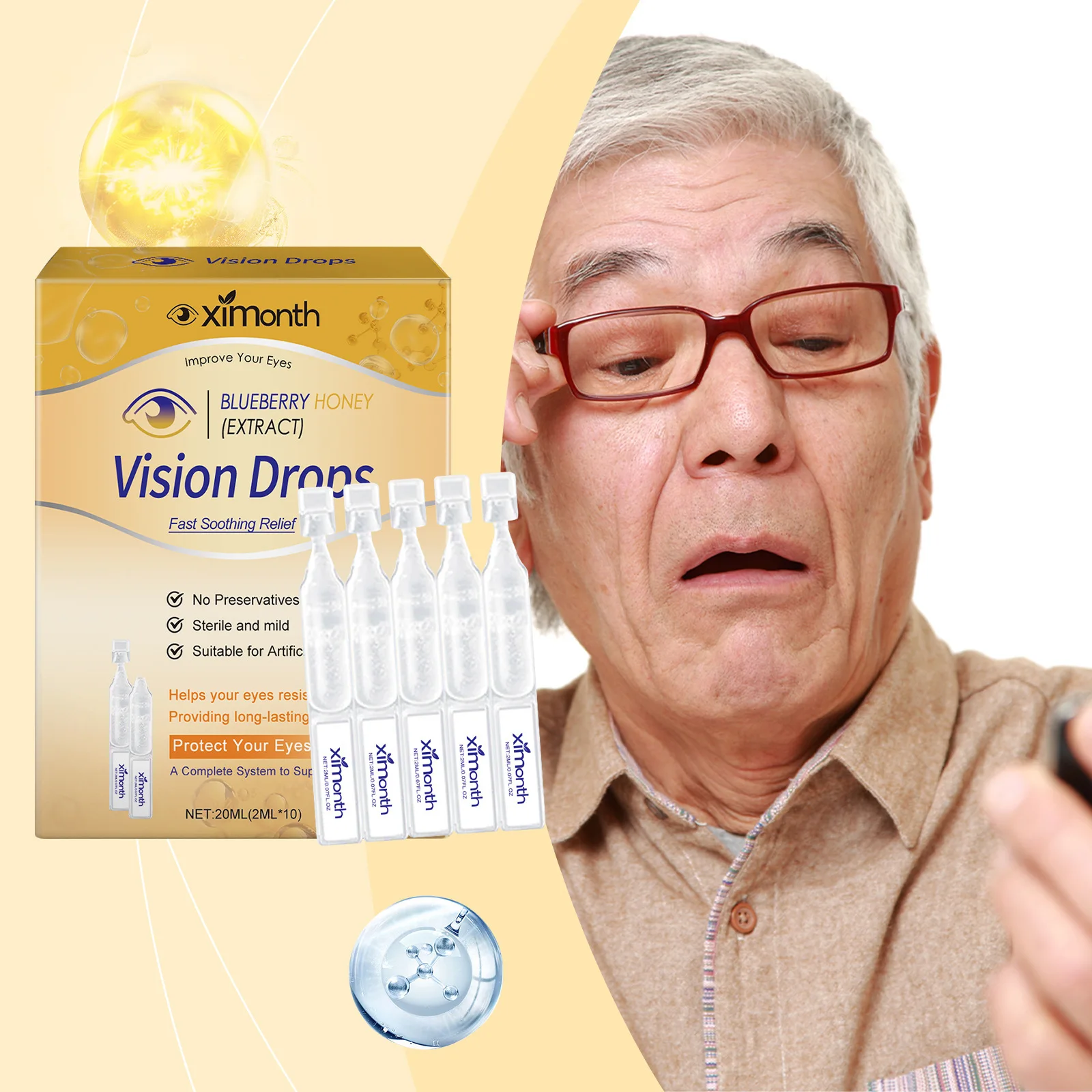 Blueberry Honey Eye Drops Relief Eyes Pain Dry Itchy Relieve Eye Aches Blurred Vision Moisturizing Drops Vision Protection