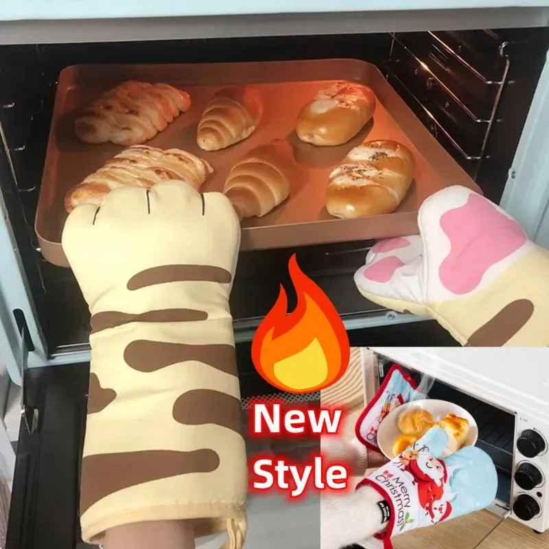

Cute Cat Paws Oven Mitts Cat Claw Baking Oven Gloves Anti-scald Microwave Heat Resistant Insulation Non-slip Cat Paw Gloves