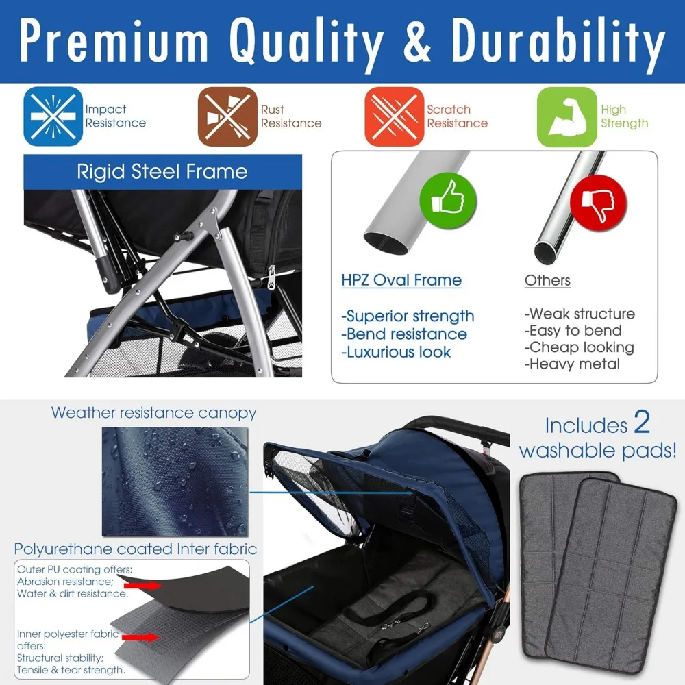 HPZ Pet Rover Premium Heavy Duty Dog/Cat/Pet Stroller Travel Carriage With Convertible Compartment/Zipperless Entry/Reversible