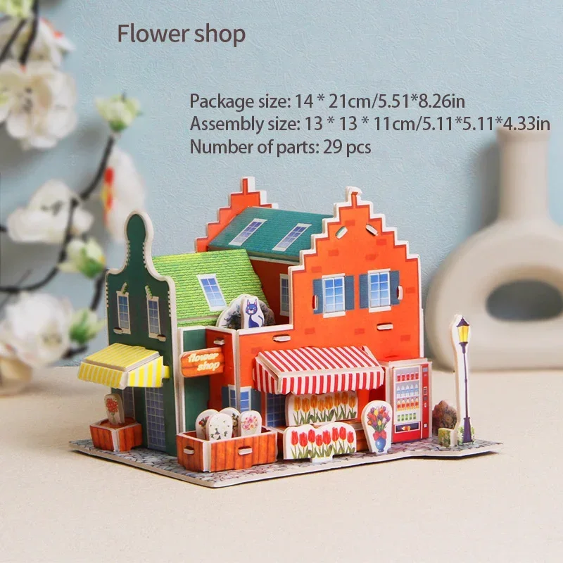 3D Exquisite Paper Puzzles Children's Handmade DIY Toys IceCream French-Hotel Flower-shop Supermarket  WL 6